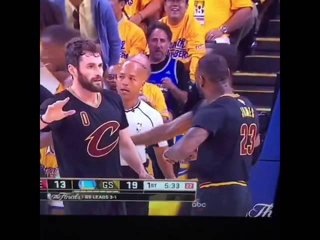 Lebron James yells at Kevin Love, leaving his high five hanging