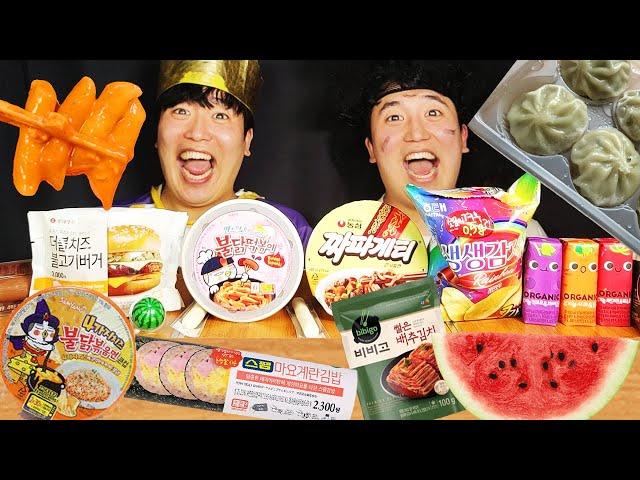 ASMR MUKBANG | Convenience Store Kimchi Ramen Dumplings spicy noodles Watermelon Kimbap HUBA