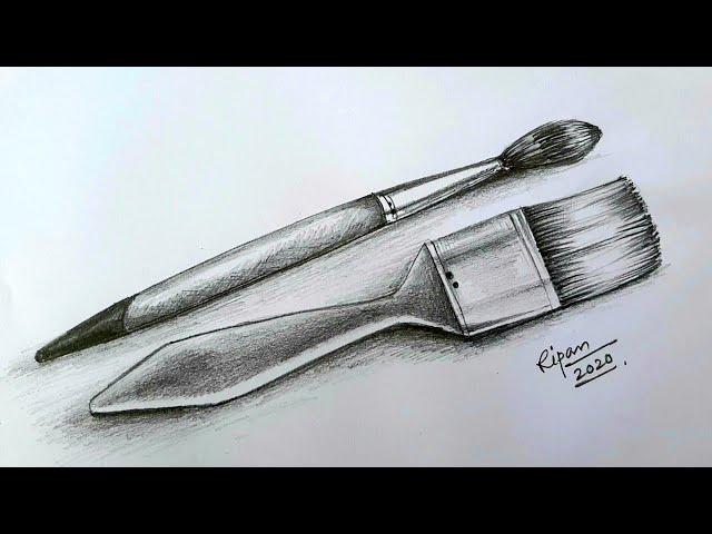 Still Life Drawing On Painting Brushes | Pencil Shade Drawing Tutorial |