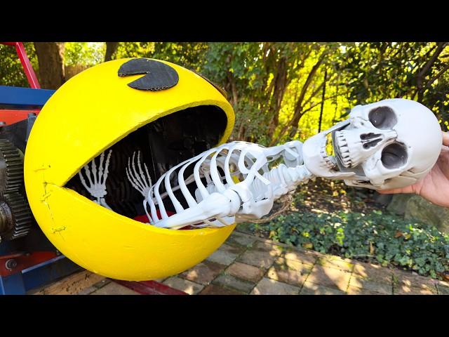 Skeleton vs Real Life PacMan Shredder