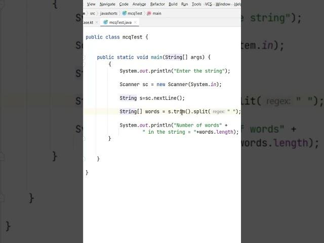 #70 Java Interview program , How to count word in string ? #Shorts