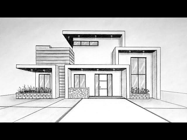 How to draw a house in one point perspective