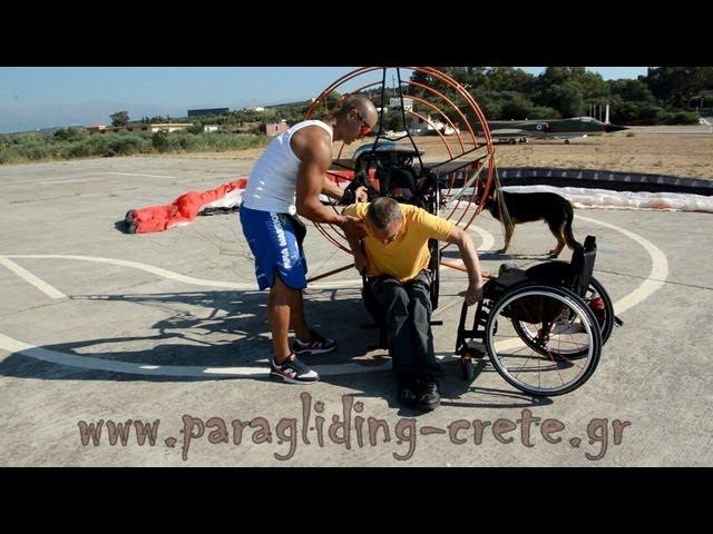 Tandem paratrike flying fun for disabled Cretan 2013