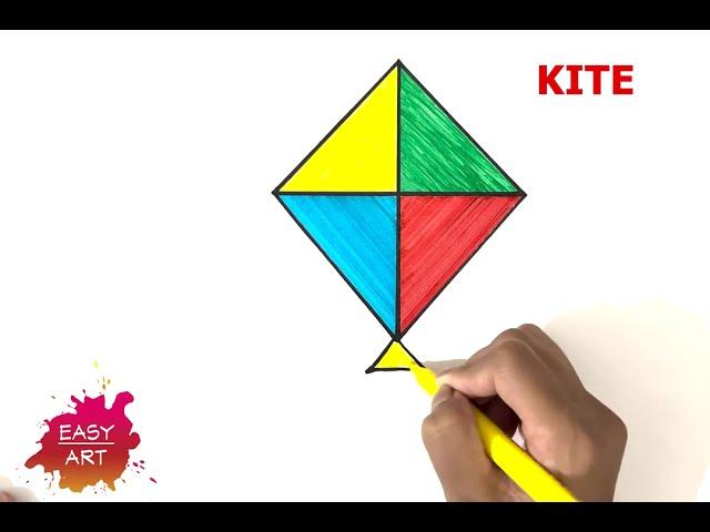 K - Kite | How To Draw A Kite | Easy Kite Drawing Tutorial For Kids | Kite Drawing For Kids