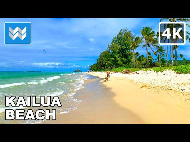 [4K] Kailua Beach in Oahu Hawaii USA - Walking Tour & Travel Guide  Relaxing Beach Waves Sound