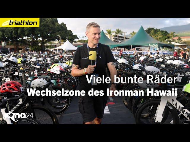 Viele (bunte) Räder: In der Wechselzone der Ironman-WM Hawaii 2024