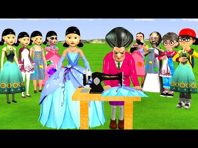 Scary Teacher 3D vs Squid Game Sew Princess Dress Squid Game Doll Nice or Error 5 Time Challenge