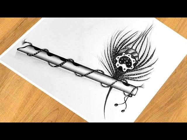 Krishna Bansuri Drawing Easy | How To Draw Bansuri With Pencil | Bansuri Drawing Easy | Tutorial