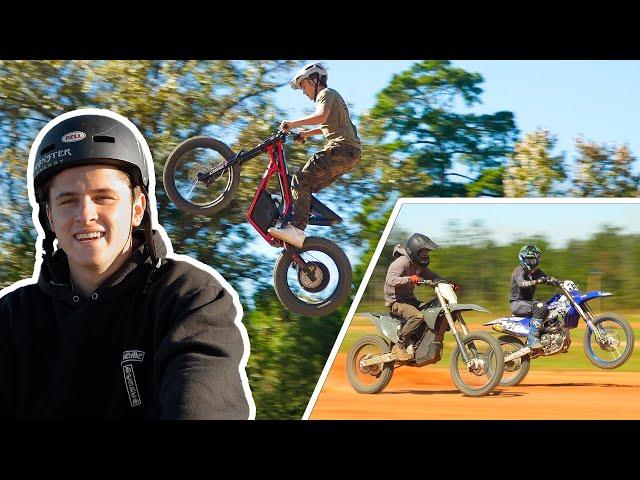 450 VS STARK VARG DRAG RACE! HAIDEN BMX OR AXE THROWING??? CLOSE CALL WITH HUCK!!!