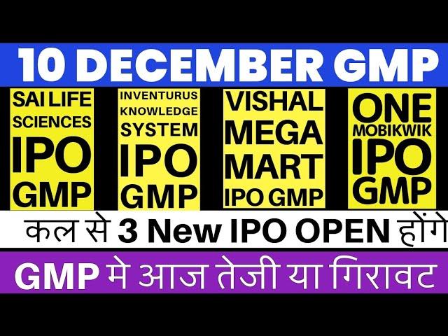 Vishal Mega Mart IPO GMP  Sai Life IPO GMP | One Mobikwik IPO GMP | Inventurus IPO GMP 