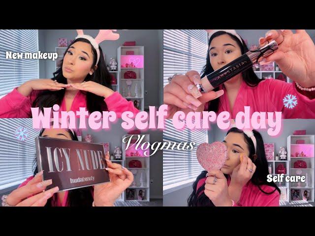 GIRLY WINTER SELF CARE DAY | VLOGMAS ️ (making hot chocolate, self care, & trying new makeup)