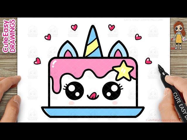 How to Draw a Cute Unicorn Cake Simple & Easy for Kids