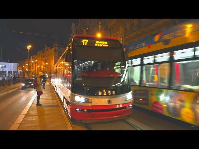 Czech Republic, Prague, tram 17 night ride from Jiráskovo náměstí to Podolská vodárna