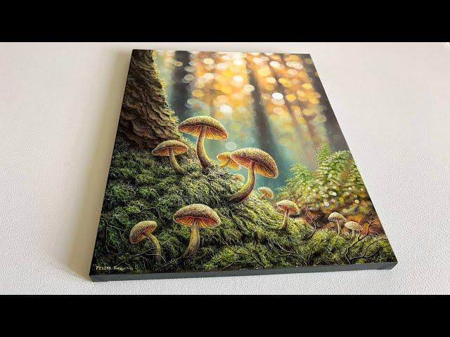 EASY Acrylic Painting Technique | Mushroom Forest Painting for Beginners