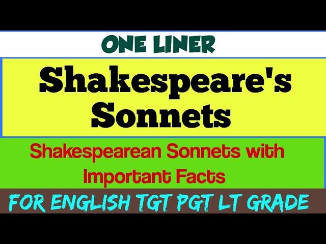 Oneliner | Shakespeare's Sonnets | Facts Of Shakespearean Sonnets | tgt pgt Lt grade Eng @examplarch