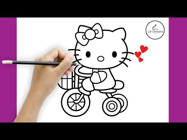 Comment dessiner Hello Kitty Mignon sur un tricycle - Tutoriel de dessin facile