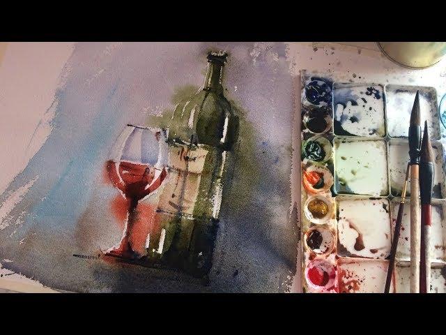 TRY THIS WATERCOLOR METHOD - Drink Wine and Paint  Live Demo