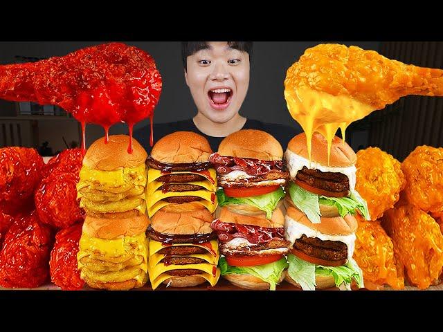 ASMR MUKBANG | CHEESE BURGER, Cheese stick, Fire Noodles, fried chicken recipe ! eating