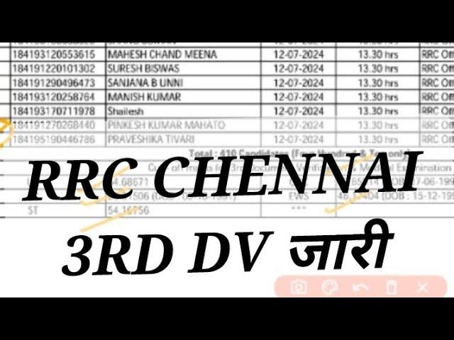 #rrc Chennai 3rd dv jari cutt off decrease