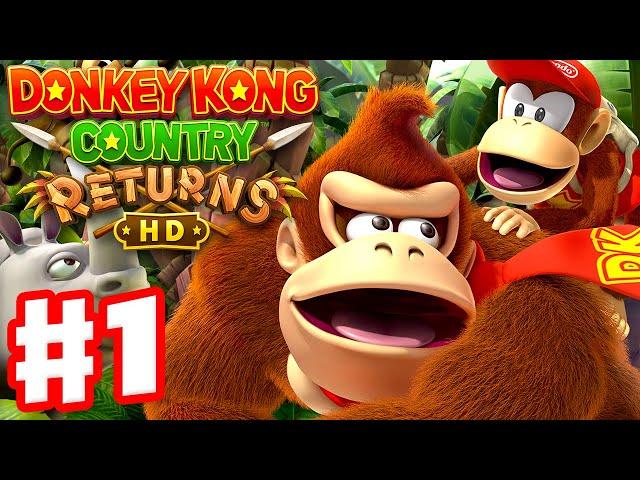 Donkey Kong Country Returns HD - Full Game Walkthrough Part 1 - Jungle!