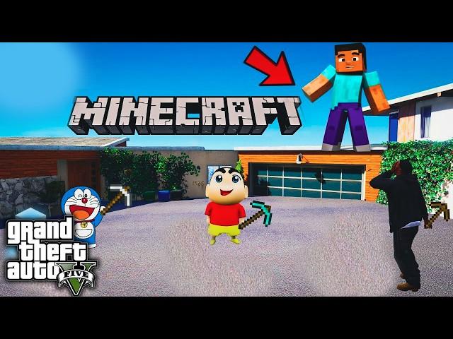 GTA 5: Shinchan & Franklin Meet Steve|Minecraft World in Gta V...!