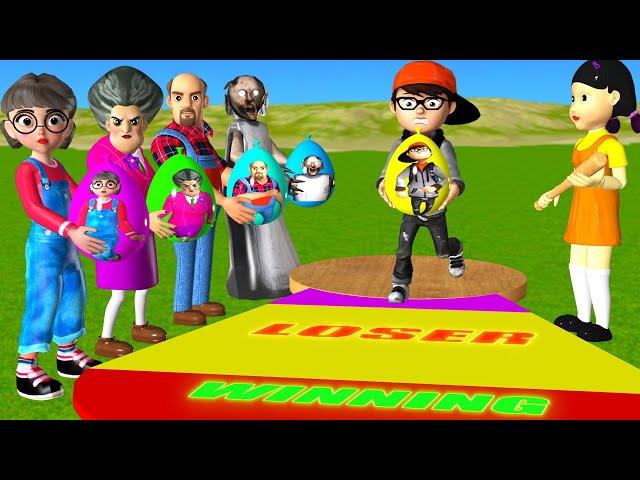 Scary Teacher 3D vs Squid Game Who Throw Faster Balloon Mask 5 Times Challenge Miss T Winning