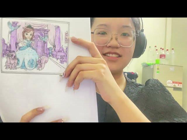 Share how to color the drawing of a princess with a rabbit and a squirrel