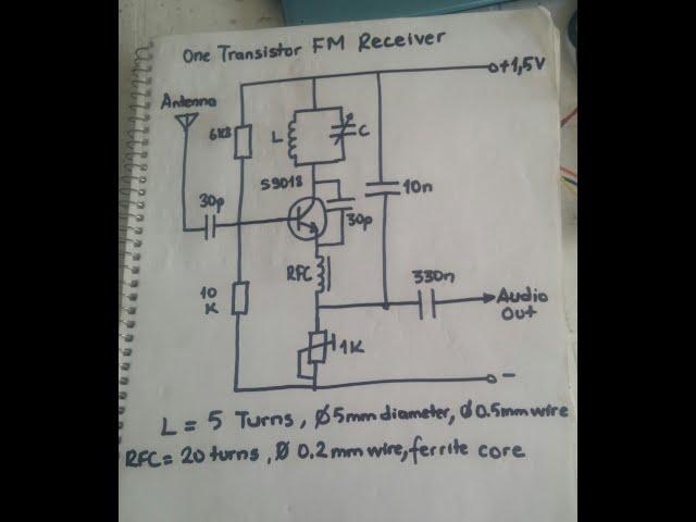 Single transistor FM receiver circuit. Easy to build, works great!