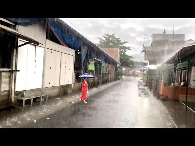 Walk in Heavy Rain and Lightning in Beautiful Village | Thunderstorm Rain Hits My Rural