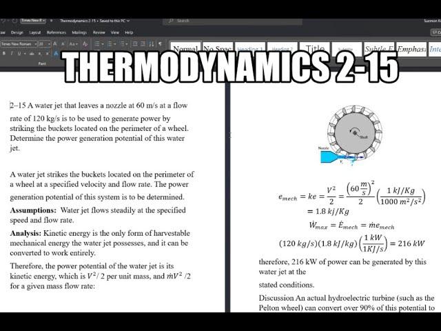 Thermodynamics 2-15 A water jet that leaves a nozzle at 60 m/s at a flowrate of 120 kg/s is to be