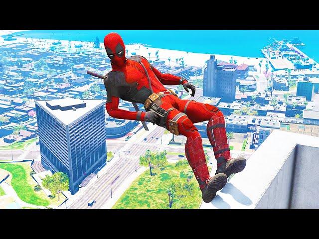 Deadpool Mod Gameplay In GTA 5 - Jumps, Ragdolls, Funny Fails