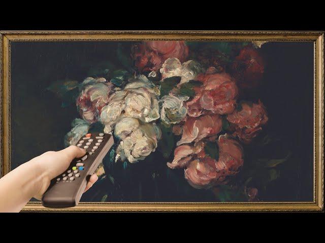 Framed TV Art Screensaver. 4K Frame TV Hack. Vintage Moody Roses Wallpaper Background. No Sound.