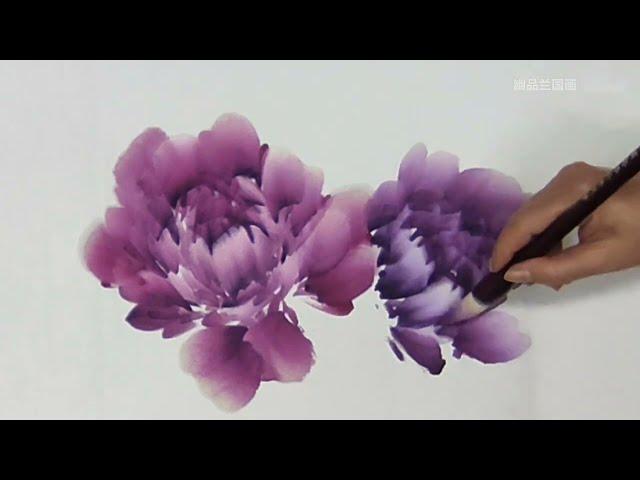 Double peony flowers demonstration painting in Chinese art