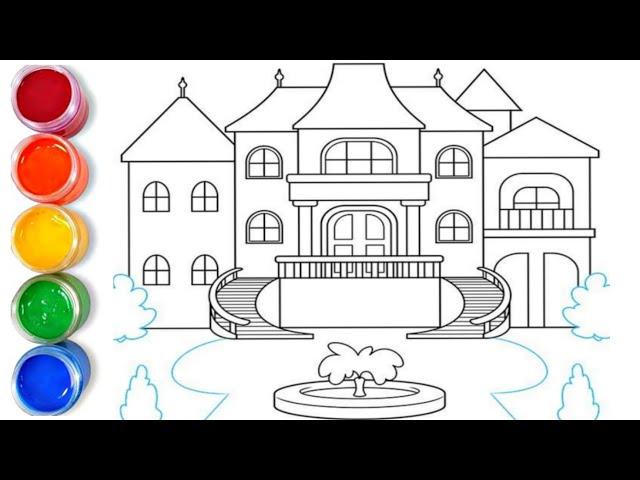 How to draw easy big house drawing | easy drawing step by step for kids