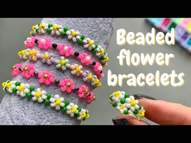 3 ideas for beaded flower bracelets  Elastic or with clasp