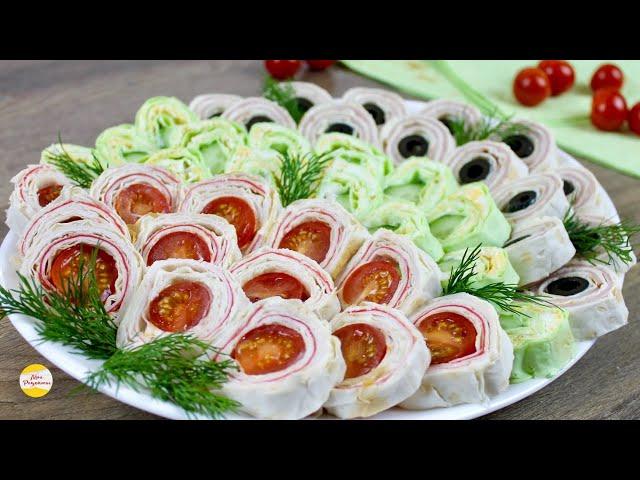 ТРИ лучшие ЗАКУСКИ на ПРАЗДНИЧНЫЙ СТОЛ. РУЛЕТЫ из ЛАВАША