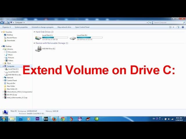 Extend volume on drive C or D , Resize space on drive C or D