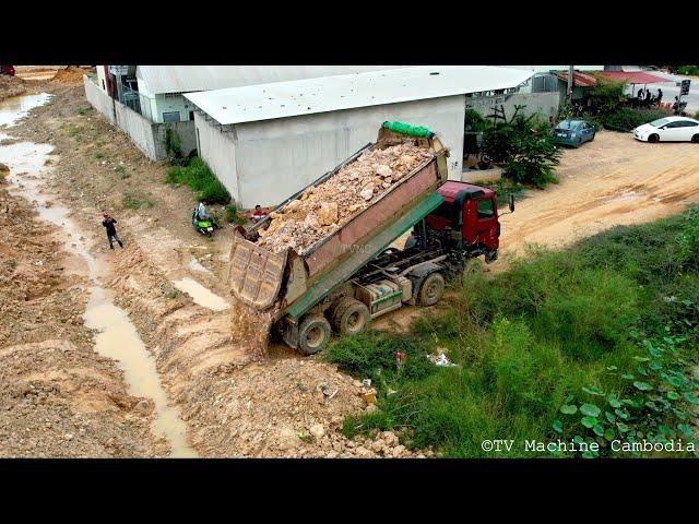 Ultimate Road Construction Making Foundation Road By Trucks Dumping & Big Dozer Pushing Rocks