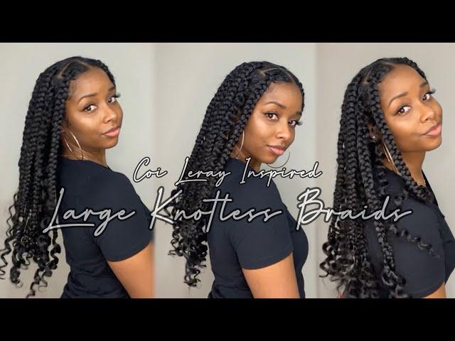 Coi Leray Inspired Large Boho Knotless Goddess Braids w/ Curly Ends | DIY Protective Style Tutorial