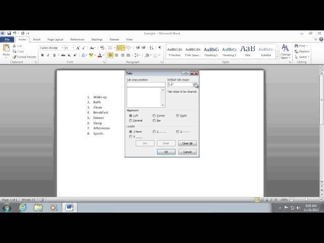 How to set Tabs in Word