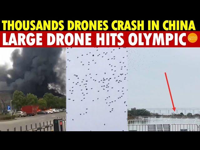 Thousands of Drones Simultaneously Crash in China; Large Drone Strikes Olympic Center, Then Explodes