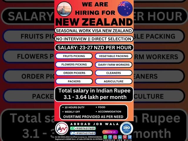 New Zealand  seasonal work permit 2024 || 100% sureshot visa || abroad job wala