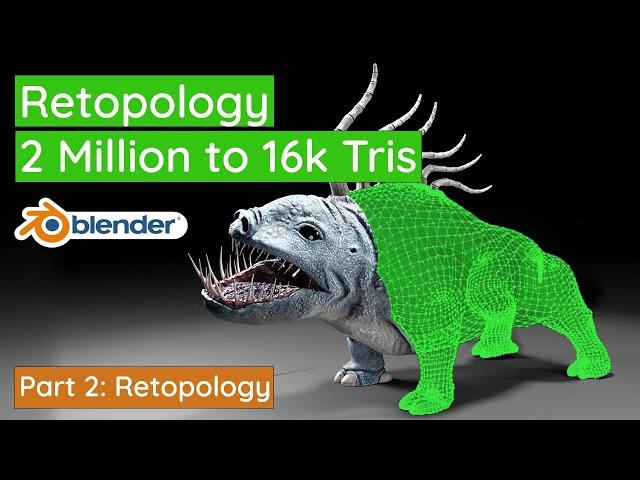 Blender Retopology with RetopoFlow - 2 Million to 16k Tris - 3D Creature Modeling Part 2 Timelapse