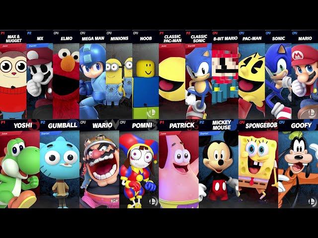 Sonic vs Mario | Yoshi vs Wario | Mickey vs Spongebob | MX vs Noob in Super Smash Bros Ultimate