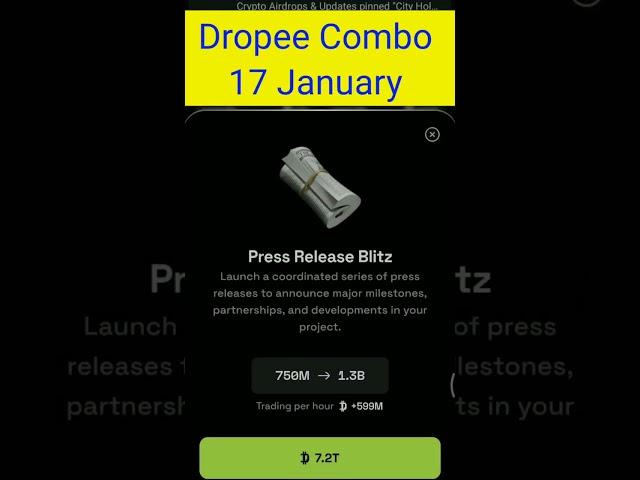 Dropee daily combo today | dropee daily combo 17 January | Daily Combo Dropee | @CryptoTechSunil