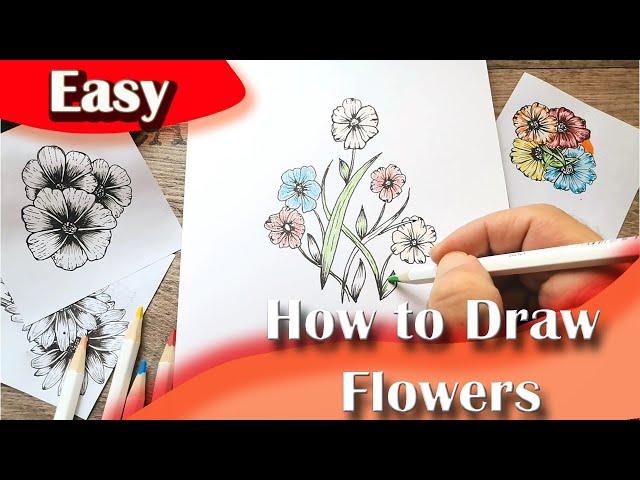 How to Draw Flowers Easy (Tutorial for Beginners Hvasilevshop)