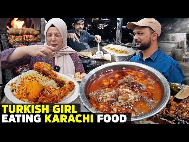 Turkish Girl Trying Pakistani Food | 24 Items in 24 Hours ft @TurkanAtay  | Javed Nihari & More