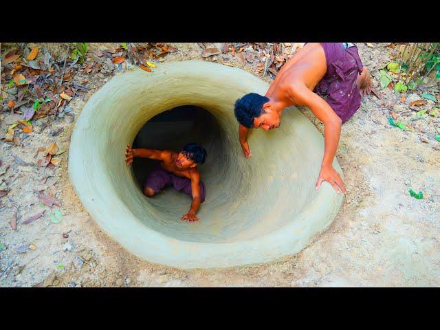 Building Water Slide Park into Underground secret Temple House In 95Days