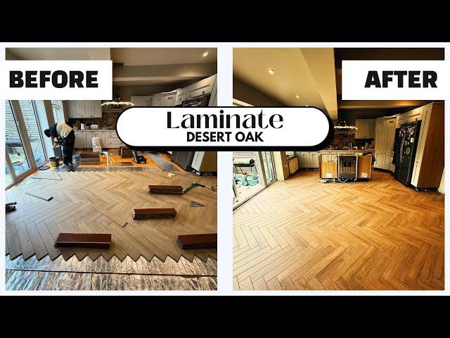 DESERT OAK LAMINATE HERRINGBONE FLOORING - FULL INSTALLATION