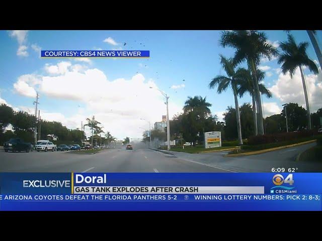 Exclusive: Dashcam Video Of Gas Tank Explosion In Doral